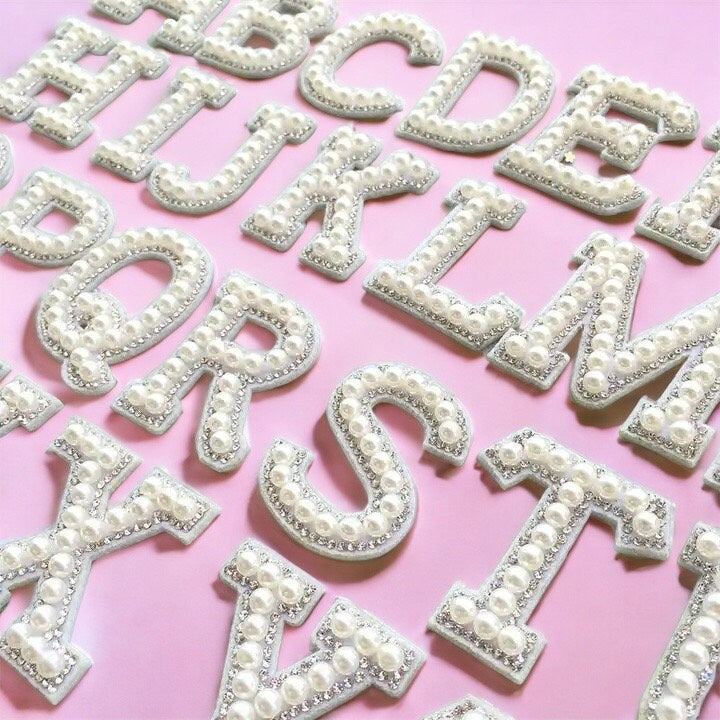Rhinestone Pearl Embellished Iron On Letters